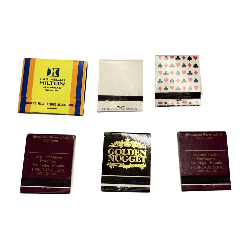 Lot 6 Vintage Las Vegas Casino Matchbooks Hilton Lady Luck Golden Nugget - Picture 3 of 6